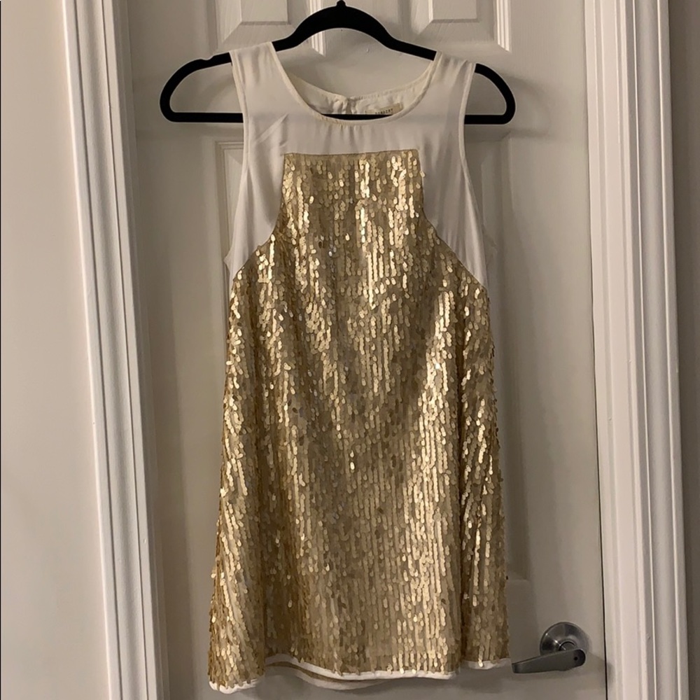 White and gold sequin sleeveless dress
